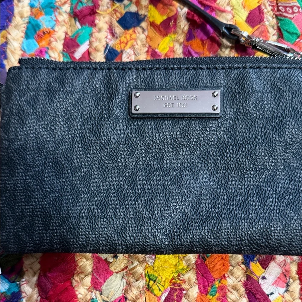 Michael Kors Black Signature Wristlet with Silver Plate